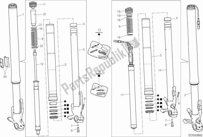 All parts for the Front Fork of the Ducati Multistrada 1260 Enduro Thailand 2019